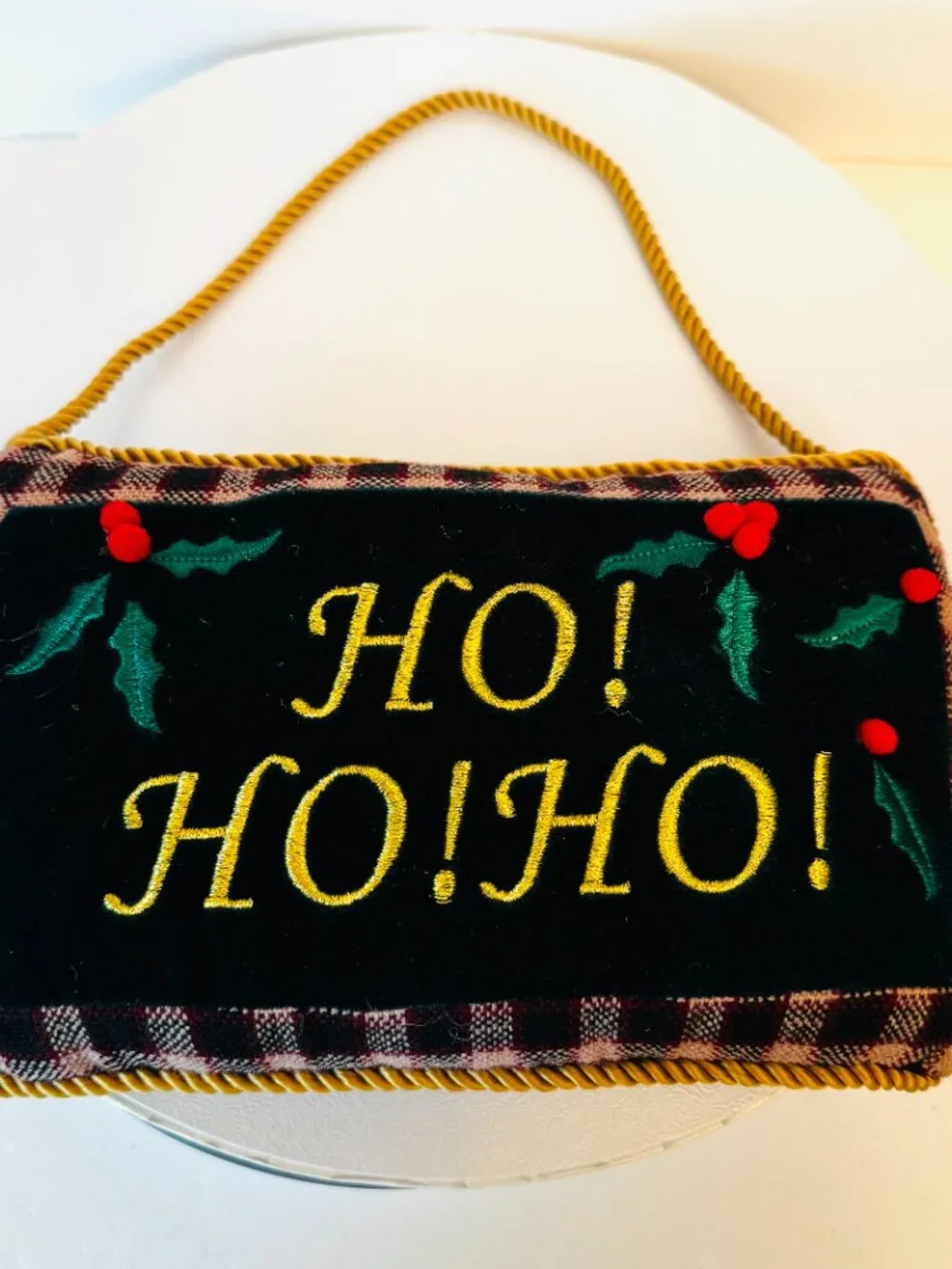 Vtg Velvet Christmas Pillow 10x6